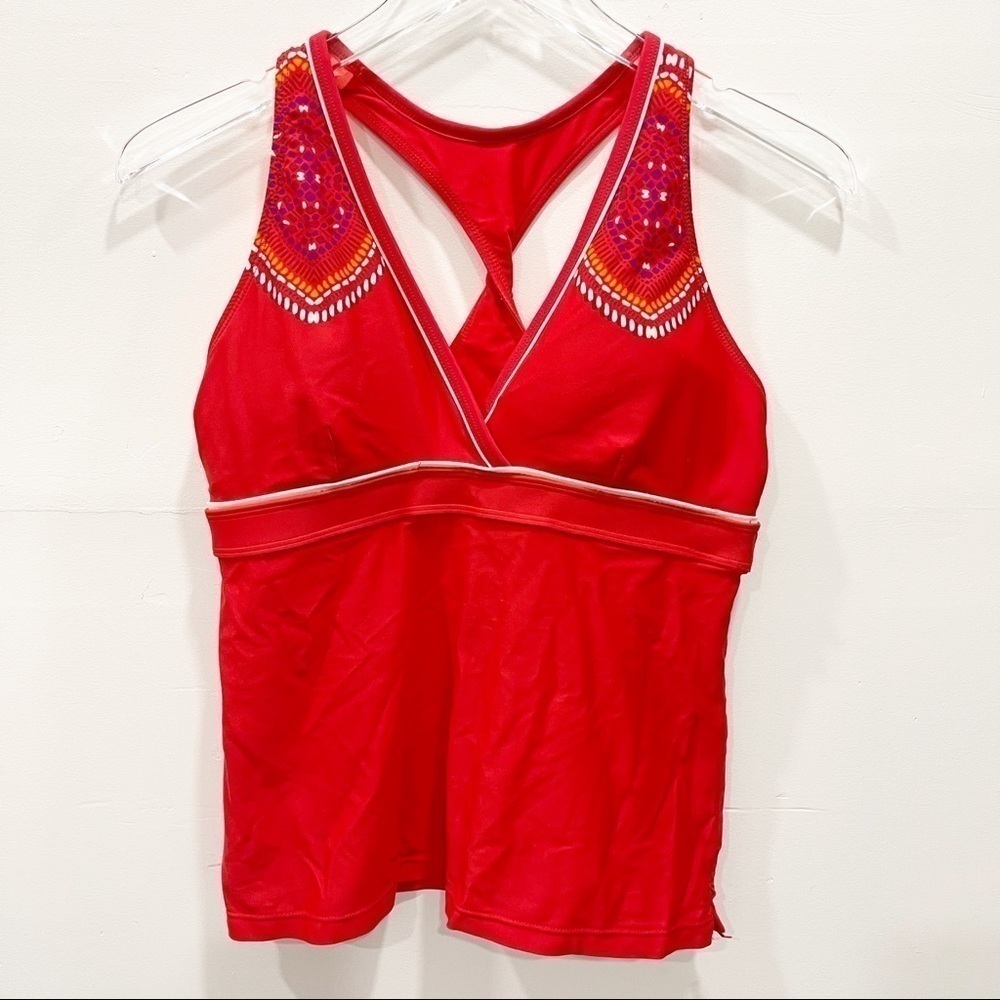 Athleta Cozumel Twist Back Tankini Swim Top in Saffron Red Medium